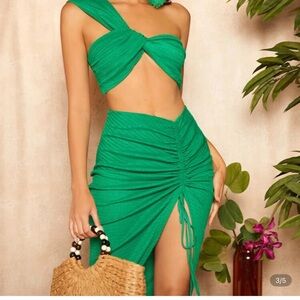 SHEIN One Shoulder Emerald Dress